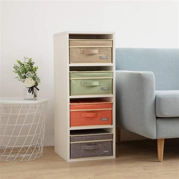 Small 4 Pack Fabric Stroage Box with Lids, 4 Color Set 12.4in/12in/6.7in - Picture 6 of 7